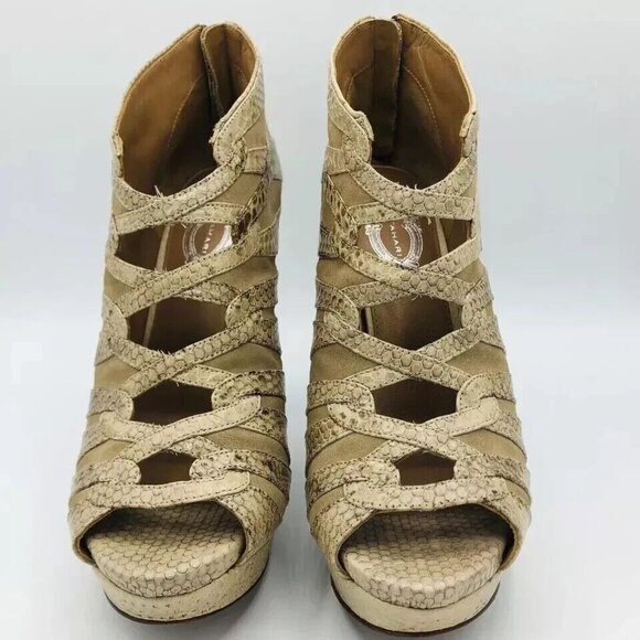 Elie Tahari Womens Shoes US 10.5/EU 40.5 Leather Ankle Heel Snake Print Platform - Picture 3 of 12